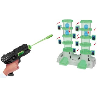 GRA ZRĘCZNOŚCIOWA STRZELANIE DO CELU 2 WIEŻE PISTOLET ŚWIECI W CIEMNOŚCI IMPORT PRONICE