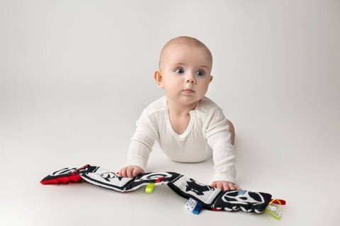 MAŁA KSIĄŻECZKA SENSORYCZNA CZERWONA MATERIAŁOWA MIĘCIUTKA KSIĄŻKA 10 STRON HENCZ TOYS (MOM'S CARE)