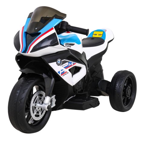 Motor BMW HP4 na akumulator dla dzieci Biały + 3 Koła + LED + MP3 USB + Ekoskóra Ramiz