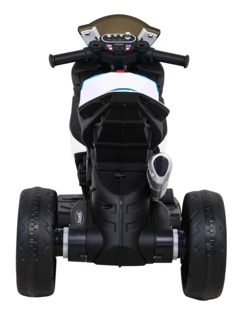 Motor BMW HP4 na akumulator dla dzieci Biały + 3 Koła + LED + MP3 USB + Ekoskóra Ramiz
