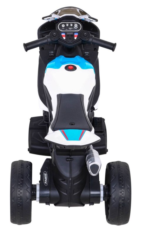 Motor BMW HP4 na akumulator dla dzieci Biały + 3 Koła + LED + MP3 USB + Ekoskóra Ramiz