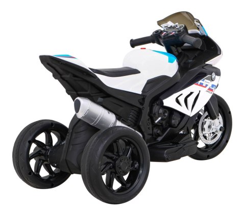 Motor BMW HP4 na akumulator dla dzieci Biały + 3 Koła + LED + MP3 USB + Ekoskóra Ramiz