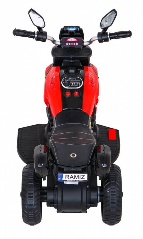 Motorek Fast Tourist na akumulator dla dzieci Czerwony + Audio + Światła + Ekoskóra Ramiz