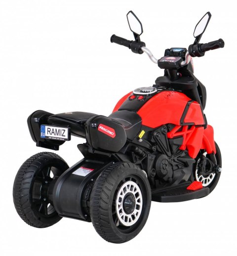 Motorek Fast Tourist na akumulator dla dzieci Czerwony + Audio + Światła + Ekoskóra Ramiz