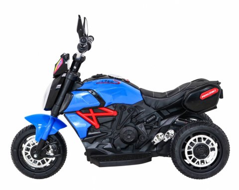 Motorek Fast Tourist na akumulator dla dzieci Niebieski + Audio + Światła + Ekoskóra Ramiz