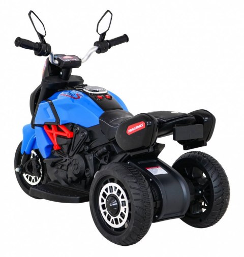 Motorek Fast Tourist na akumulator dla dzieci Niebieski + Audio + Światła + Ekoskóra Ramiz