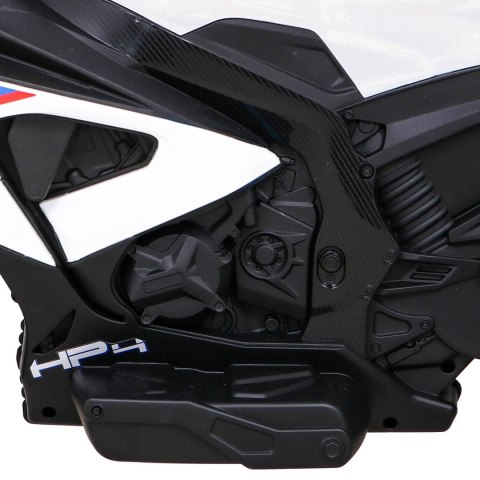 Motor BMW HP4 na akumulator dla dzieci Biały + 3 Koła + LED + MP3 USB + Ekoskóra Ramiz