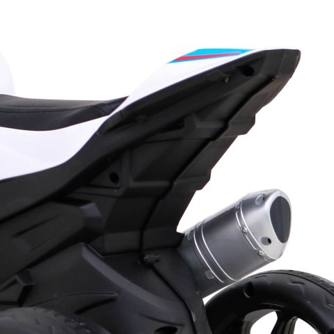 Motor BMW HP4 na akumulator dla dzieci Biały + 3 Koła + LED + MP3 USB + Ekoskóra Ramiz