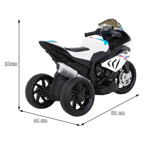 Motor BMW HP4 na akumulator dla dzieci Biały + 3 Koła + LED + MP3 USB + Ekoskóra Ramiz