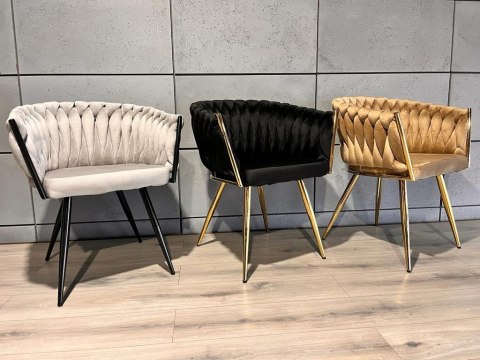 Krzesło plecione Lugano fotel TRECCIA BLACK VELVET GOLD Lugano
