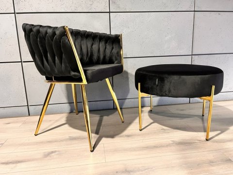 Krzesło plecione Lugano fotel TRECCIA BLACK VELVET GOLD Lugano